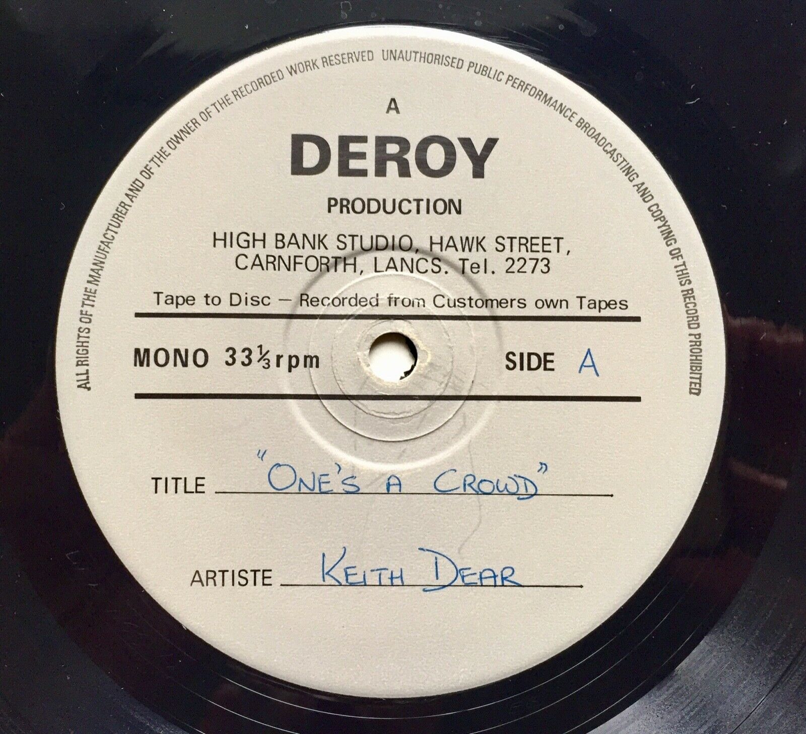 Pic 3 Keith Dear"One's A Crowd"Rare Folk,Psych Rock,Deroy Records,Ex Glossy Copy,1974,