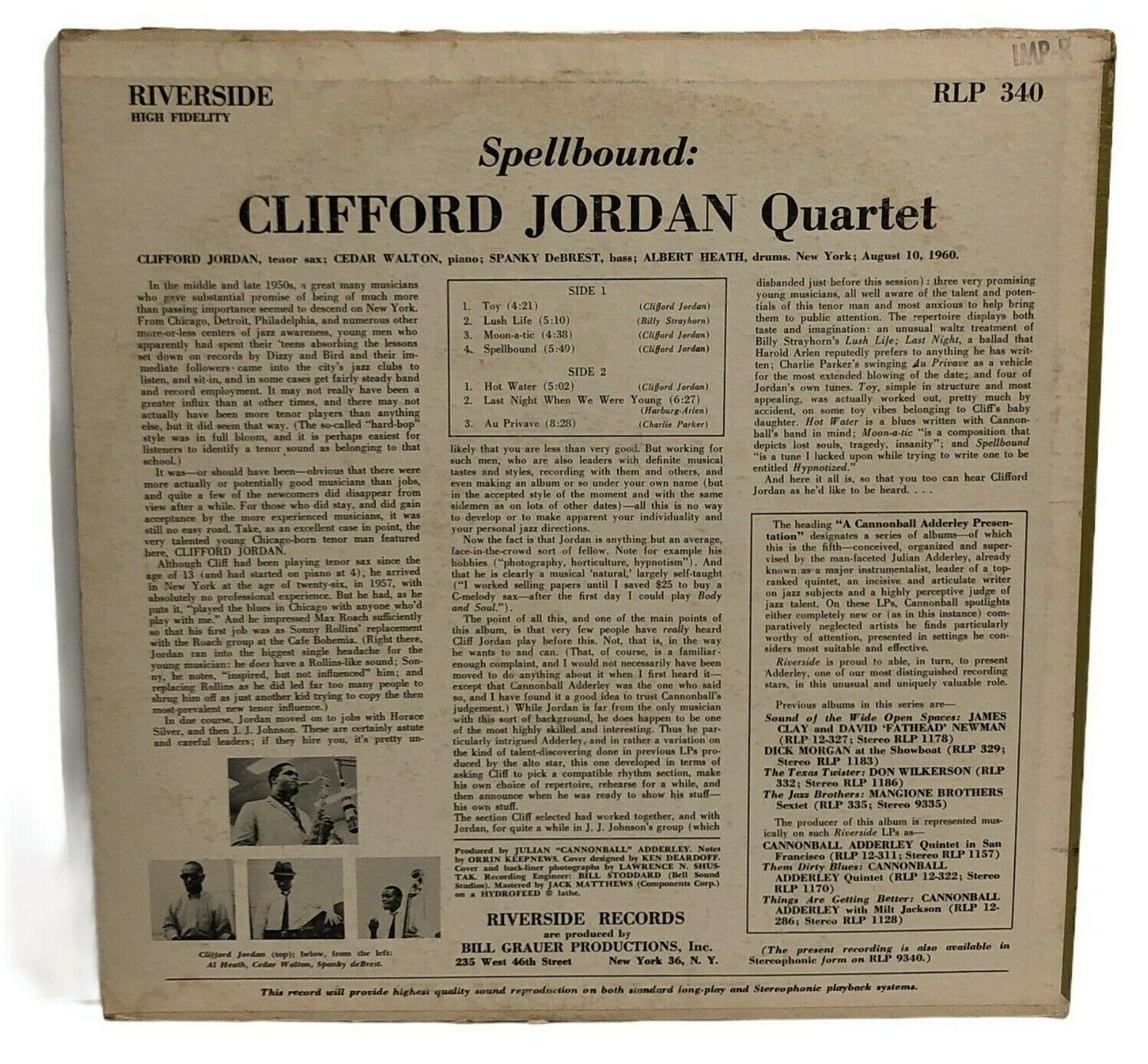 popsike.com - Clifford Jordan Quartet Spellbound Riverside LP Vinyl Record  Album 1960 Jazz - auction details