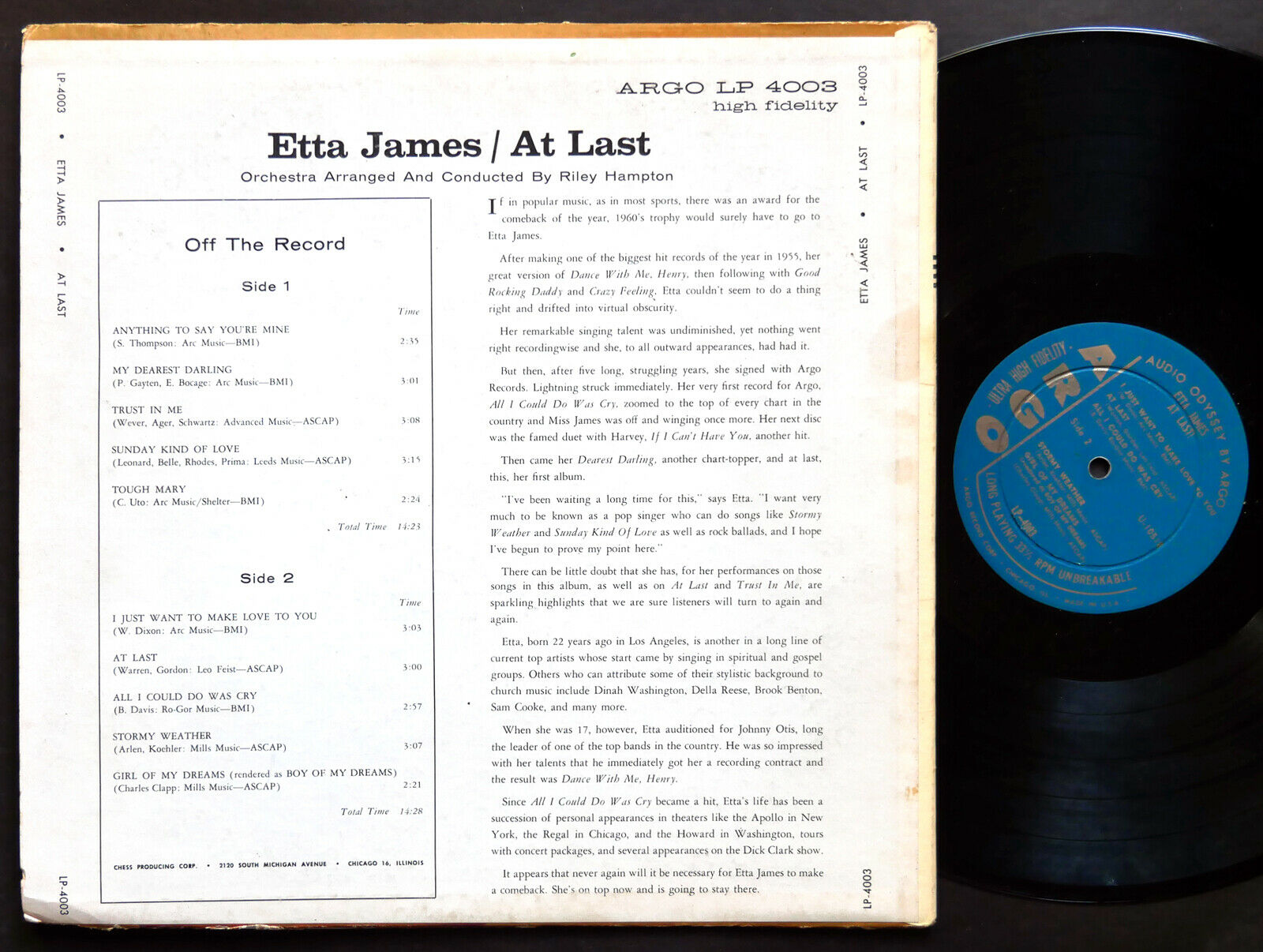 Pic 1 ETTA JAMES At Last  LP ARGO RECORDS LP 4003 Orig US 1961 BLUES FUNK SOUL MONO