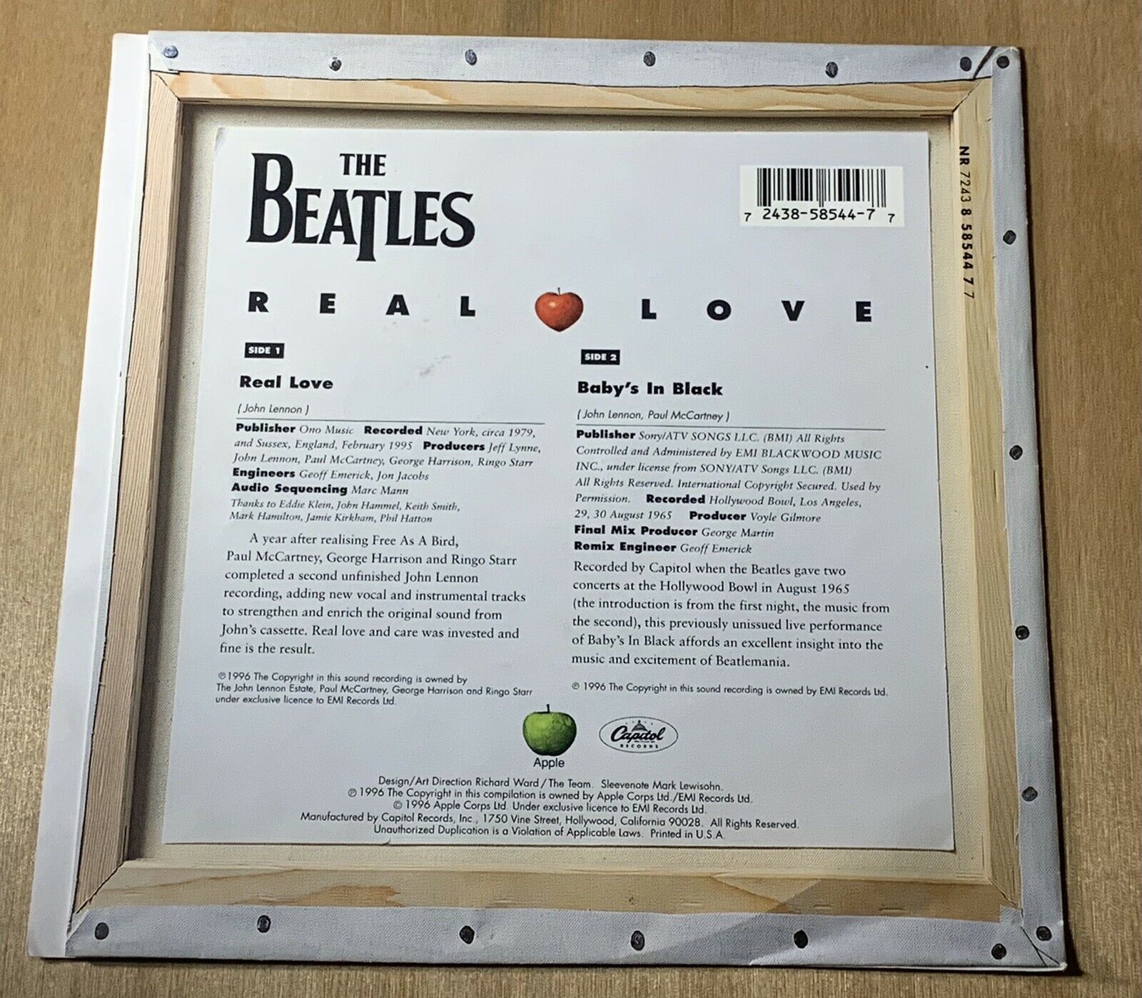 Pic 1 Jeff Lynne signed Real Love 7 inch vinyl record The Beatles proof