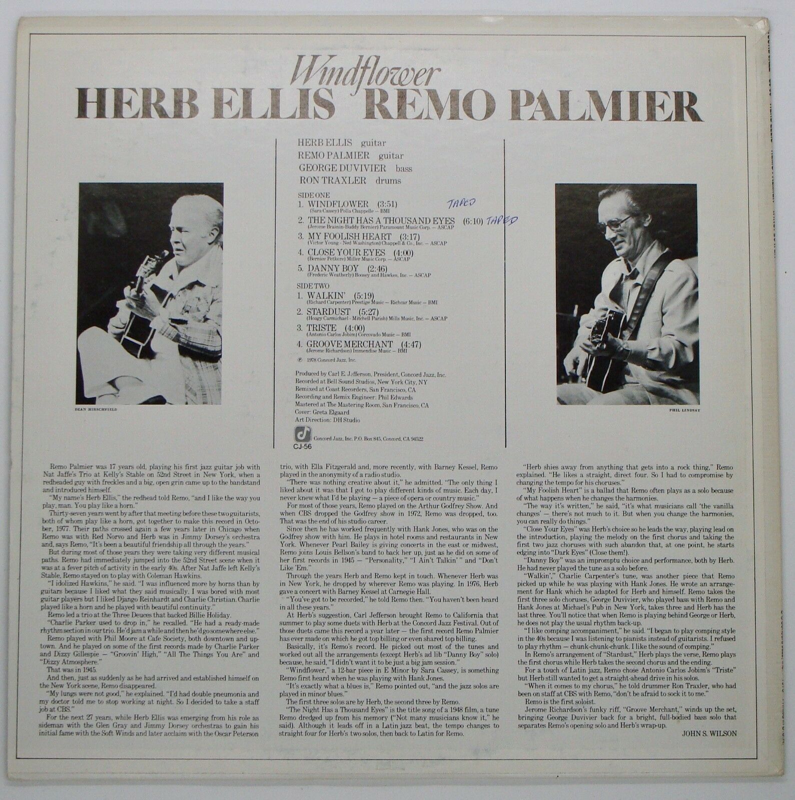 popsike.com - HERB ELLIS REMO PALMIER Windflower LP Concord CJ 56