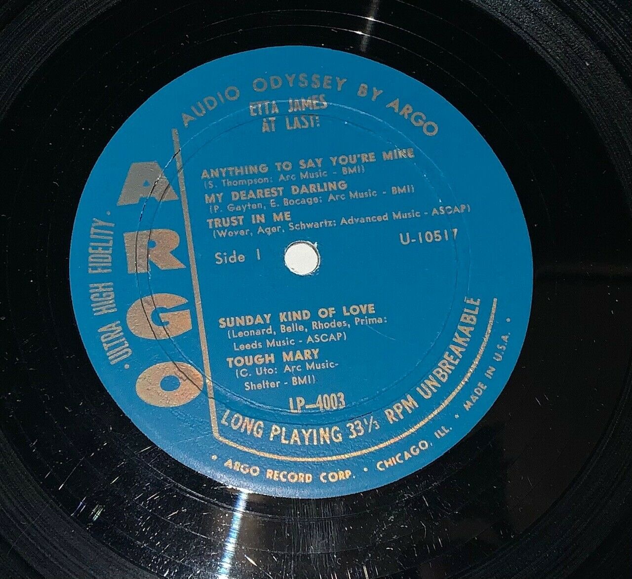 Pic 2 Etta James At Last  Argo LP 4003 1960 1st Press Mono Rare Blues Soul VG+/VG+