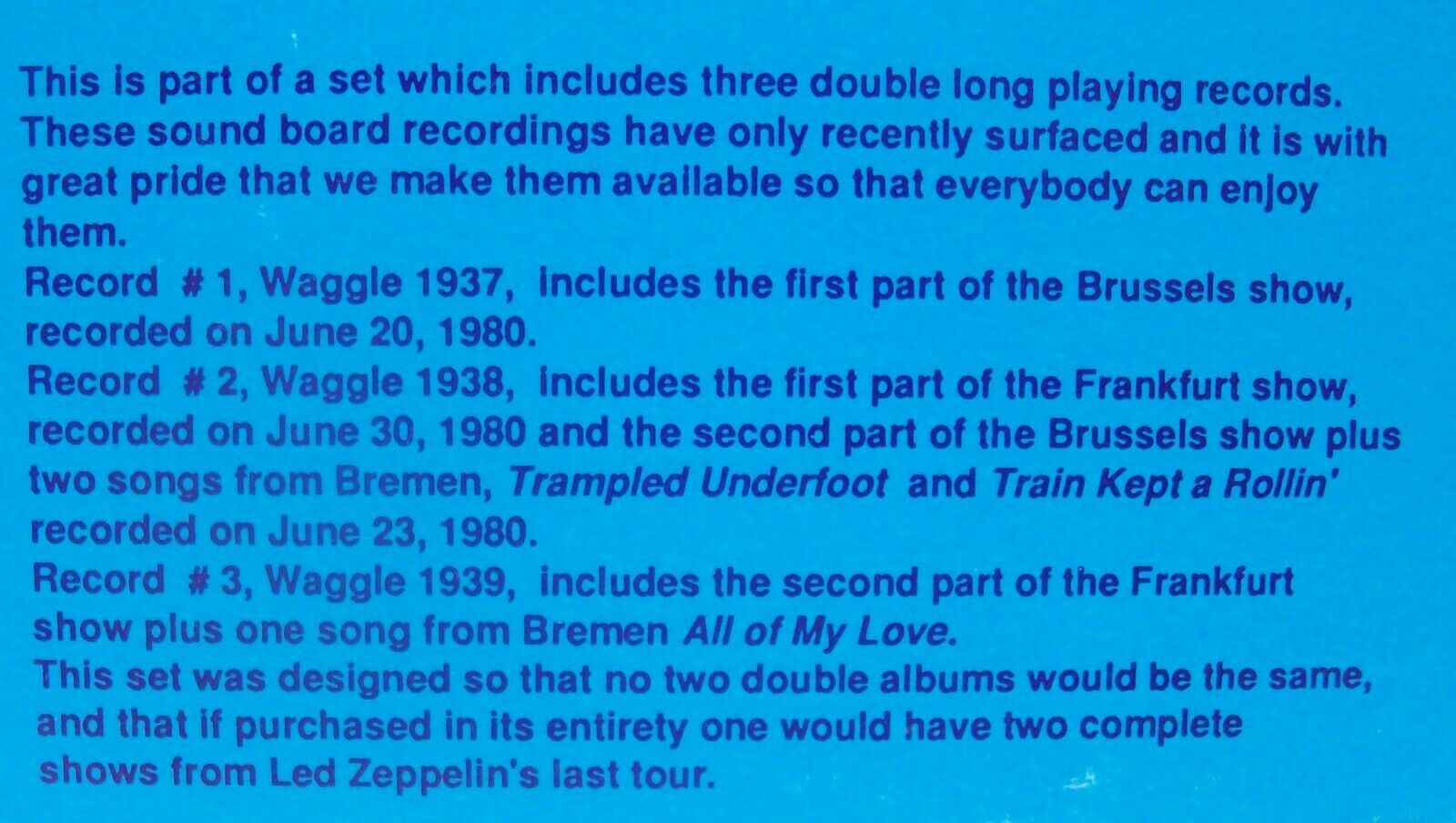 Pic 2 1985 Led Zeppelin "Dinosaur" 2-LP Vinyl Record (WAG 1939) NM/EX 1980 Live Show