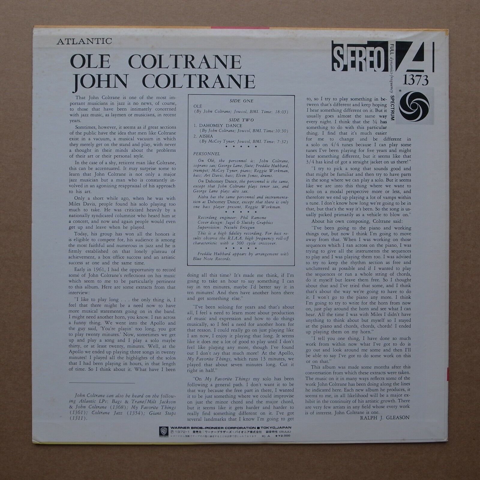 Pic 1 John Coltrane ‎– Olé Coltrane JAPAN 1972 vinyl LP NEAR MINT P-6052A